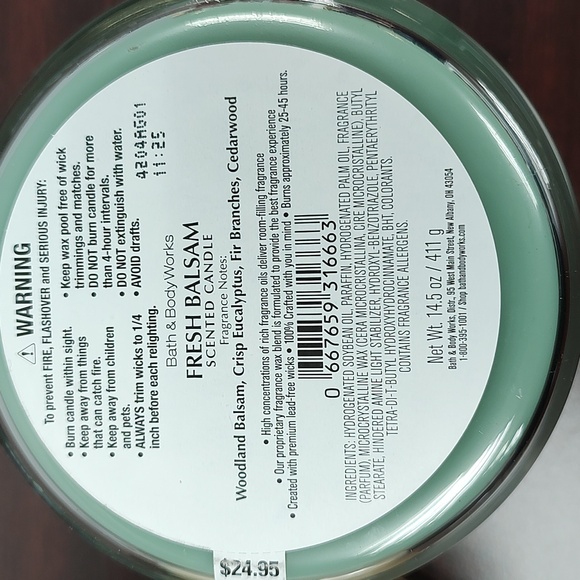 Bath & Body Works FRESH BALSAM 3 Wick Candle - Picture 4 of 4